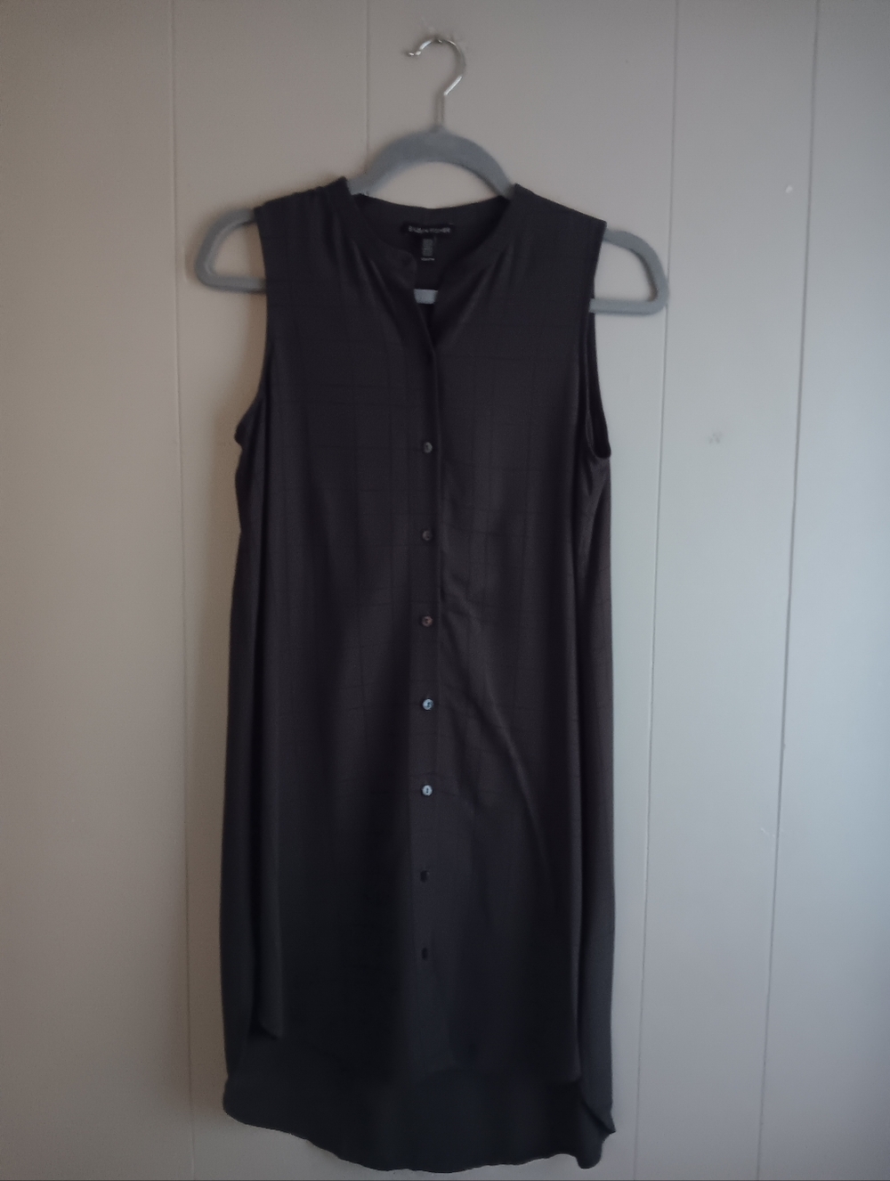 Eileen FisherSleeveless Black Pin Striped Button-Front Dress Size XXS